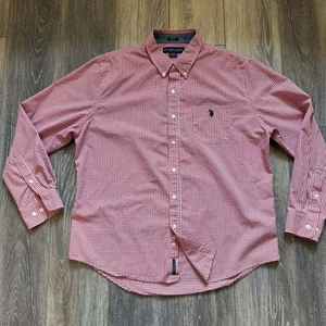 U.S. Polo Assn Red & WHT Checked Men’s Long Sleeve Button Down Dress Shirt Sz XL - Picture 1 of 11