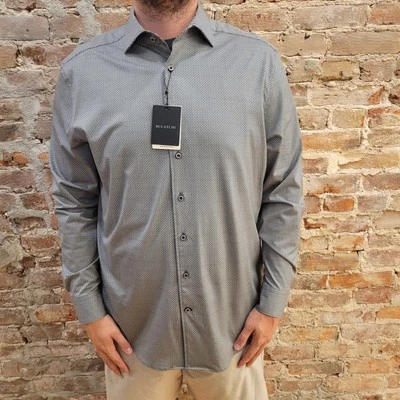 NWT Bugatchi Devon Geometric OoohCotton® Shirt Black #GF9044K80 - Image 1 of 4