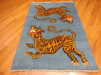 Alfombra turca Oushak anudada a mano, alfombra bohemia (árbol de la vida) caza tigre 4x6 pies Foto 1 de 4