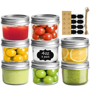 Mini frascos de albañil de 4 oz - Paquete de 8, tarro de albañil bucal regular con tapas y banda de sellado... - Imagen 1 de 9