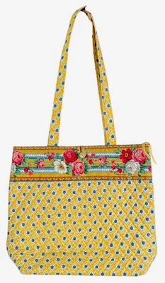 Vera Bradley Elizabeth Yellow Blue Roses Tote Bag Purse Retired Vintage USA - Image 1 of 4