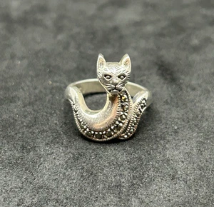 925 Sterling Markasit Katze Ring 19 mm Gr. 5,5 - 4,42 g - Bild 1 von 5