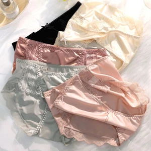 Mutandine in raso di seta lucido sexy slip intimo donna pizzo senza cuciture C8 - Foto 1 di 23