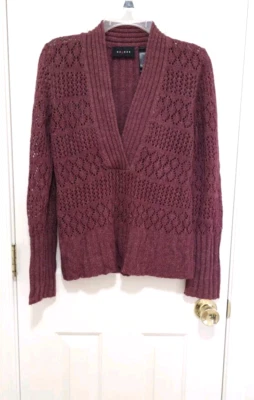 Suéter de punto abierto de mezcla de lana suave Axcess para mujer grande borgoña granate Foto 1 de 4