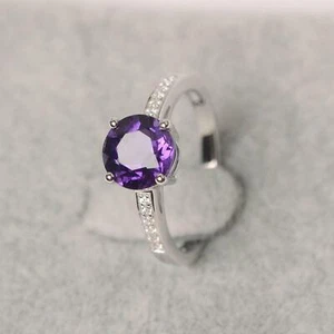 1.7Ct Lab-Created Amethyst Solitaire Accent Engagement Ring 9ct SOLID White Gold - Picture 1 of 6