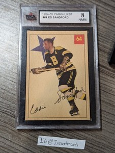 1954-55 Parkhurst Ed Sandford #64 Boston Bruins Graded KSA 8 Near Mint
