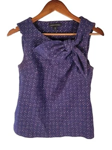 Banana Republic Size XS Navy Blue Speckled Boucle Bow Tie Front Shell Top - Picture 1 of 10