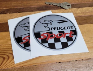 PEUGEOT Sport Plata Logo Pegatinas Coche 85mm Par Carrera Rally Carreras 205 306 GTi - Imagen 1 de 1