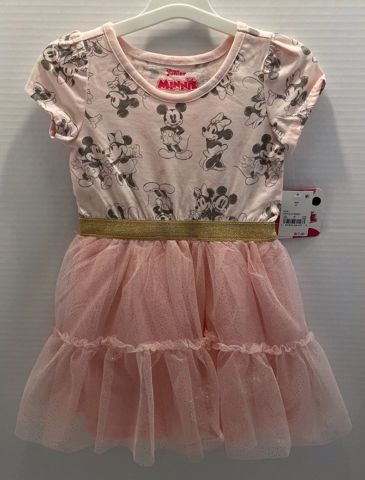 Disney Minnie Mouse Pink with Gold Trim Tutu Dress Girls Size 3T