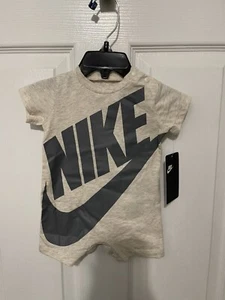 Nike Baby Boy One Piece Short Sleeve Romper Shorts Beige NWT Size 3 Months - Picture 1 of 3