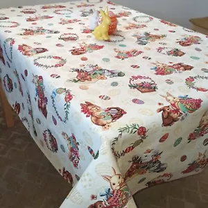 Mantel de Pascua con Huevos Flores Huevos de Pascua Conejito Tela Mantel Conejo - Imagen 1 de 13