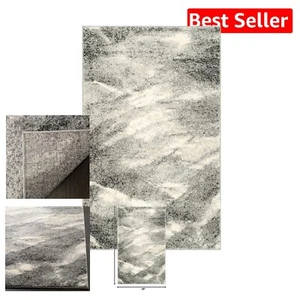 Modern Abstract Grey & Ivory Accent Rug 2'3" x 5' - Non-Shedding & Kid-Friendly - Picture 1 of 6
