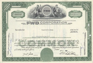 FWD Corporation Stock Certificate (Four Wheel Drive Trucks) - Picture 1 of 2