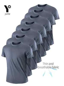 7 Stück graue Crew T-Shirts ultraleicht Männer schnelltrocknend Fitnessstudio atmungsaktiv Sweatshirts - Bild 1 von 20