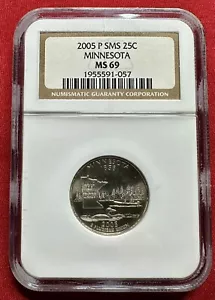 Uncirculated 2005 P SMS 25 Cent State of Minnesota Quarter MS 69 NGC Certified - Picture 1 of 2