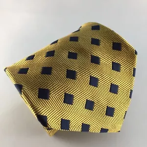 ROUNDTREE & YORKE 56L Gold & Blue Geometric Silk Mens Neck Tie - Made in USA - Picture 1 of 7