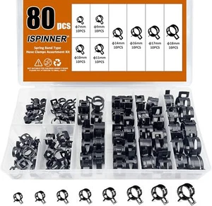Abrazadera de tubo de manguera de vacío de combustible/silicona tipo banda de resorte ISPINNER 80 piezas, 7 mm-18 mm - Imagen 1 de 3