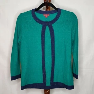 Merona women's S cardigan sweater green metallic blue trim open front 3/4 sleeve - Picture 1 of 6