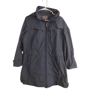 Cole Haan Women's Coat Navy Blue Rain Trench Hidden Hood Spring Jacket Pocket XL - Picture 1 of 12