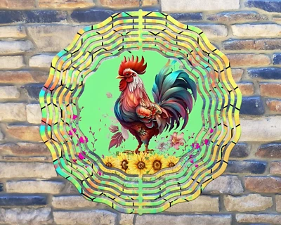 10" Rooster Chicken Farmhouse Hanging Wind Spinner Yard Decor 3D Kinetic rws-004 - Image 1 of 2