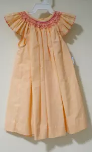 NWT Bella Bliss Orange Mini Check Smocked Bishop Dress Girl's Size 5 - Picture 1 of 2