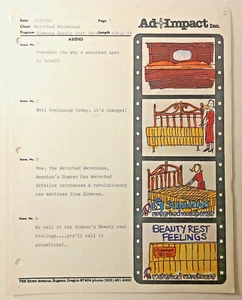 Vintage 1982 Waterbed Ad Agency Storyboard for TV spot ad Hand-drawn Original - Picture 1 of 3