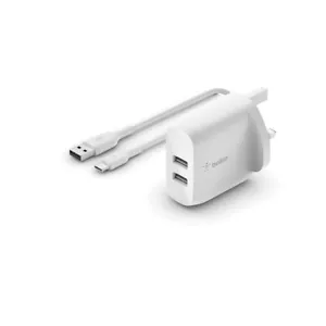 Belkin Boost Charge Dual USB-A Wall Charger 24 W + USB-A to USB-C Cable (USB Wa - Zdjęcie 1 z 9