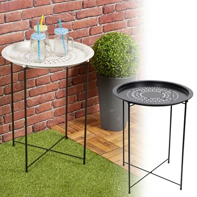 Folding Metal Round Bistro Coffee Table Patio Indoor Outdoor Furniture Summer