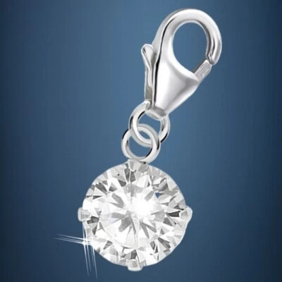 Runde Zirkonia Charm Weiß 925 Sterling-Silber Herren Damen Anhänger für Armband - Bild 1 von 4