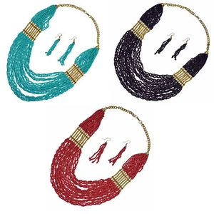 Glas Samen Perlen Torsade Halskette Set Multi Strang Bohemian Gypsy Boho Schmuck - Bild 1 von 4