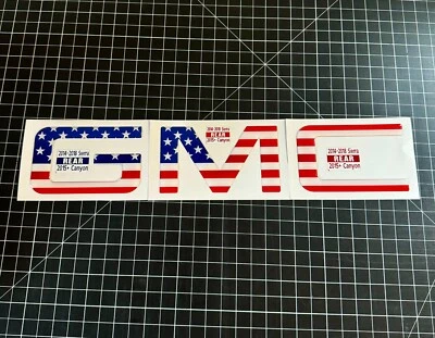 FITS 2019+ GMC SIERRA ONLY* PRECUT (domed) emblem overlays RWB FLAG STRAIGHT - Image 1 of 4