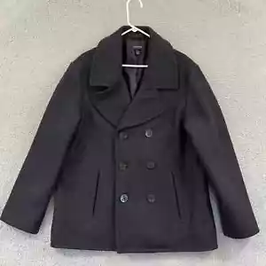 Lands End Jacket Mens Large Blue Coat Wool Double Breasted Nautical Lined Button - Picture 1 of 13
