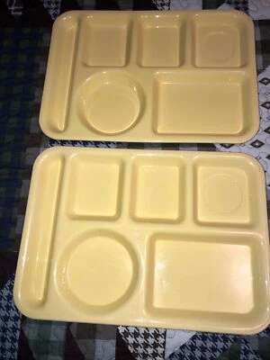 2 Vintage SiLite School Cafeteria Lunch Divided Yellow Trays #614 Chicago USA - Image 1 of 4