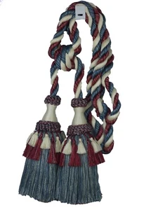 Conso 60376 IC4 NATURAL SMOKEY BLUE Drapery 9" Double Tassel Tieback 42" Spread - Picture 1 of 4