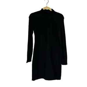 Garnet Hill 100% Merino Wool Black Long Sleeve Turtleneck Sweater Dress Medium
