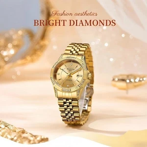 Elegante Damen Quarz Uhr Armbanduhur Datumsanzeige Edelstahl Frauenuhr - Bild 1 von 7