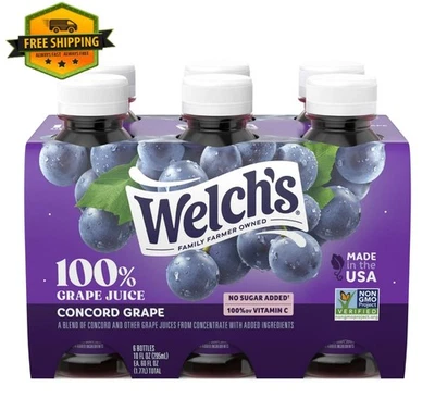 WELCH'S Pack of 6 Welch’s 100% Concord Grape Juice, 10 fl oz Portable Bottles