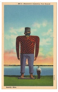 Paul Bunyan Statue Postcard from Bemidji Minnesota Lake Shore Roadside - Picture 1 of 2