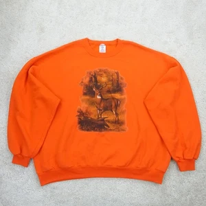 Vintage Hunting Deer Sweatshirt Mens 2XL Graphic Print Orange Outdoors 90s - Picture 1 of 9