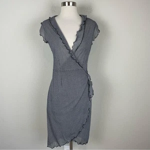 Nine West schwarz weiß Faux Wickel durchsichtig Netz Vintage Whimsigoth Kleid Small - Bild 1 von 5