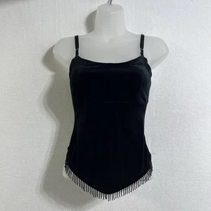 Black Velvet Babydoll Camisole Top Hanky Hem Beaded Whimsigoth 90s Witchy Y2K - Picture 1 of 12
