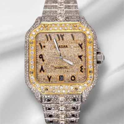 Cartier 40mm Santos Large 2-Tone Watch Roman Iced 20ct Diamonds SOLITAIRE Watch - Image 1 of 4