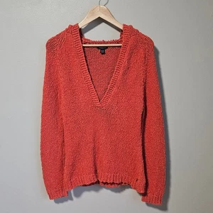 Vtg American Eagle Hoodie Sweater Women XL Rust Cotton Deep V Knit Y2K Pullover - Picture 1 of 11