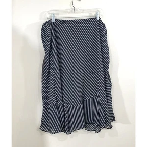 Vtg Donna Ricco New York Flowy Black White Striped Midi Skirt Size 24W - Picture 1 of 11