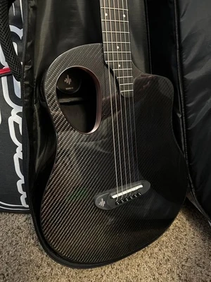 Donner RISING-G1 38" Carbon Fiber X Wood Acoustic Guitar Bundle Glossy Black - Image 1 of 4