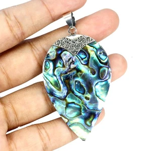 925 Sterling Silver Pendant Leaf Mother Of Pearl Handmade Gemstone Jewelry - Picture 1 of 13
