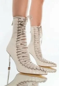 Stivaletti Azalea Wang stiletto corsetto in osso stringati asta tacco alto taglia 8 - Foto 1 di 10