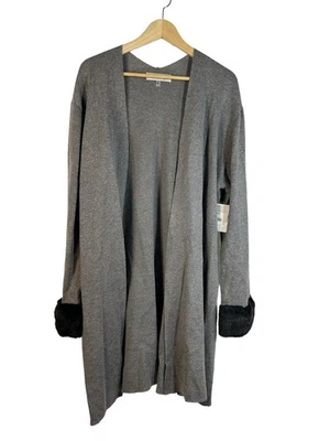 Suéter Kasper Mujer Gris Negro Imitación Piel Talla 1X, Cárdigan Frente Abierto $129 NUEVO Foto 1 de 4
