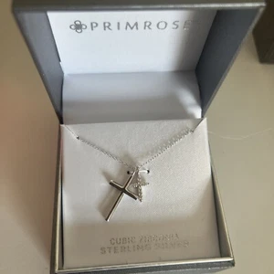 Collar colgante de 2 cruces de circonitas cúbicas de plata esterlina marca PRIMROSE nuevo en caja - Imagen 1 de 4