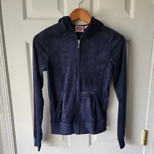 Juicy Couture Velour Samt Reißverschlussjacke blau M Trainingsanzug Jacke 90er rosa Etikett - Bild 1 von 3